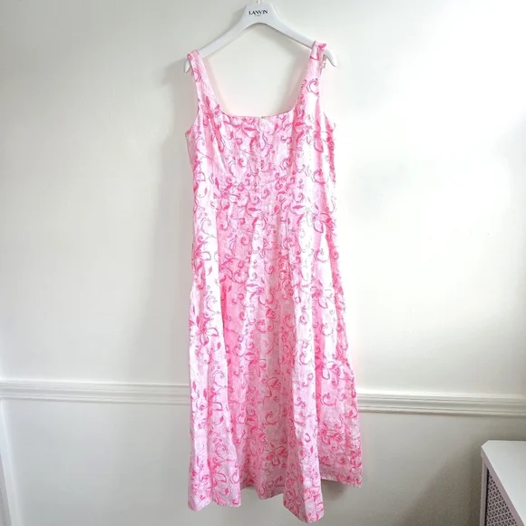 New Lilly Pulitzer Calina Filigree Linen Conch Shell Pink Midi Dress Size 4  NWT